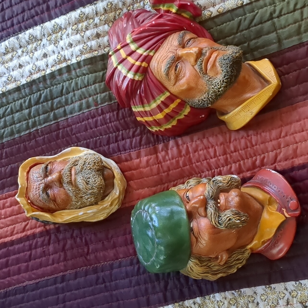 Vintage  BOSSONS* chalkware heads Arabian Men. Three different figures.